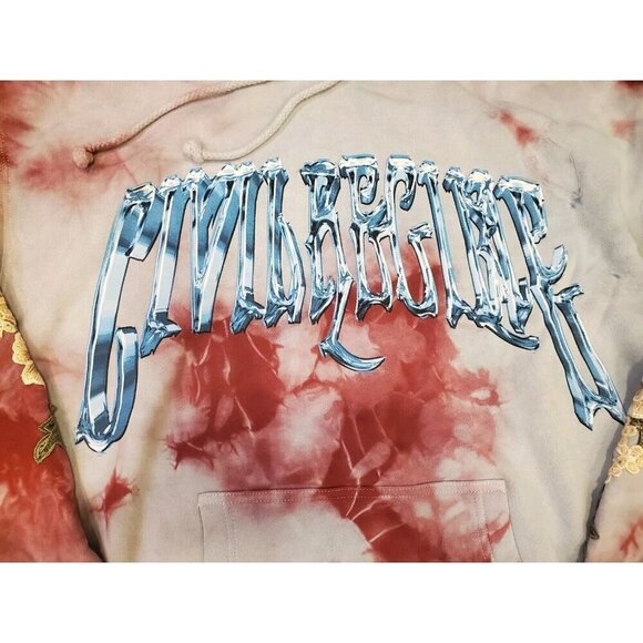 Civil Regime Aqua Marble Rose Hoodie Mens Size Small Tie Dye Embroidered Roses - Picture 2 of 12